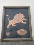 Vintage Acrometal Detroit Lions Copper Wall Plaque. 4A