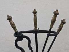 Cast Iron Fireplace Tools with Brass Knobs. 21A