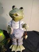 2 Frog lawn ornaments 1 with solar lights