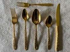 VTG Stanley Roberts Gold Electroplate Rose Royale 6pc Service for 12 + Completer Set