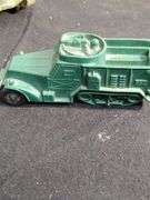 2 Vintage rubber trucks, canon and plastic tank