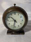 Vintage Bronze Standing Alarm Clock Quartz Battery Operated Working