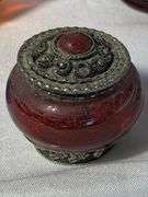 Vintage Made in India Small Silver interior Round Trinket Box +