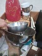 Box lot: small shadow box, basket, vase, metal bowls, and more. 11b