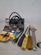 Heat gun, circle cutter, mender, and hand tools. 3c