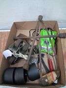 Box lot garage: greenworks 24v charger, tire iron, hand tools, and more. 1d