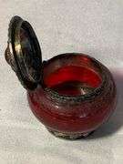 Vintage Made in India Small Silver interior Round Trinket Box +