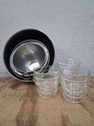 Small pyrex and fire king glass bowls and metal mixing bowls. 3d