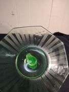 Vaseline tidbit tray and a pair of candle holders