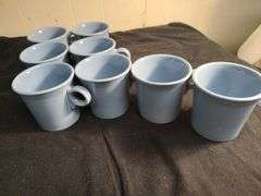 Blue Fiesta 8 cups and 3 serving bowls
