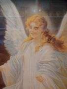 Vintage gold oval frame Guardian Angel watching over children 23 1/2"×19"