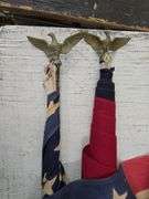 Pair of American Flags on Poles with Eagle Toppers. 21C