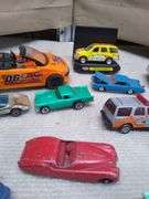 Cars and truck lot and metal cowboy, husky, Tootsie toys, Leslie, Hot Wheels more