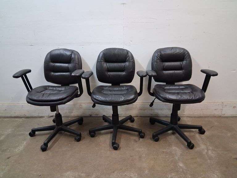3 adjustable height rolling chairs with armrests