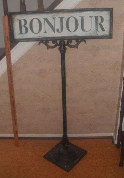 Super Neat Free Standing Cast Iron French Bistro Sign BONJOIR BIN $125.00