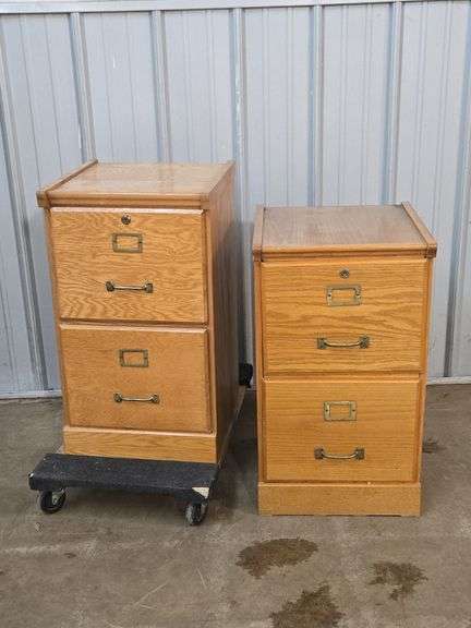 Pair of Vintage Oak Filing Cabinets