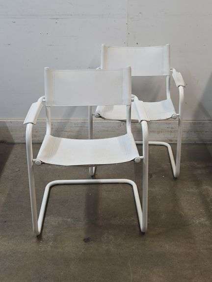 Pair of MCM White Leather Chairs
