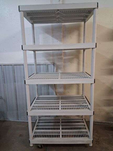 5 shelf plastic storage #2, approx 36 x 24 x 72 in