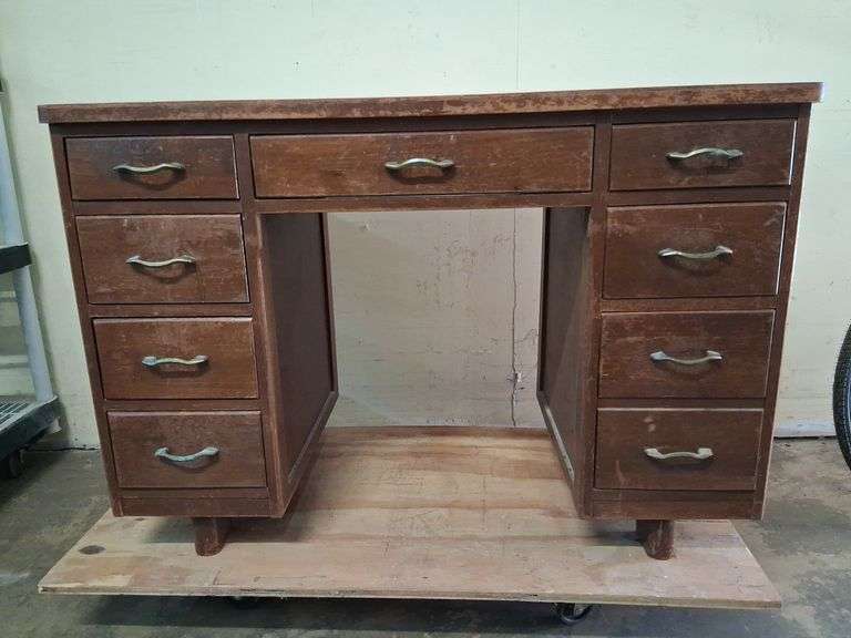 Desk, 8 drawers with some contents, approx 44 x 22 x 30in