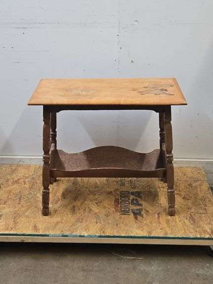 Vintage Wooden Side Table with Magazine Rack