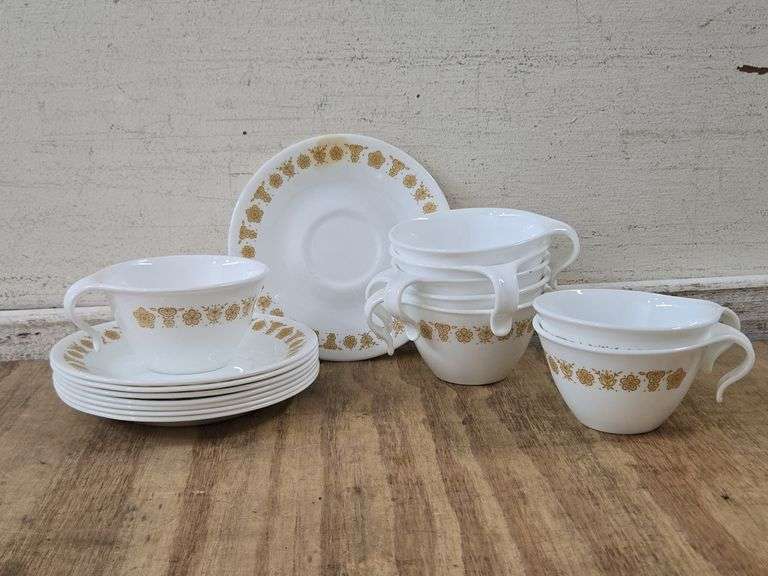 Vintage Corning Butterfly Gold Hook Handle Mugs & Saucers. 5B
