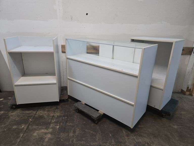 White Retail Display Countertop & Storage Carts.