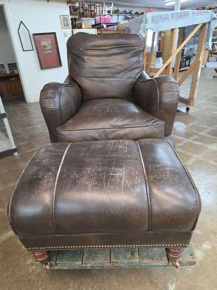 Rolling leather chair and footrest