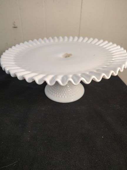 Milk glass pedestal cake plate