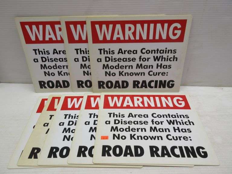 (8) Plastic Road Racing Warning Signs - Albrecht Auction Service