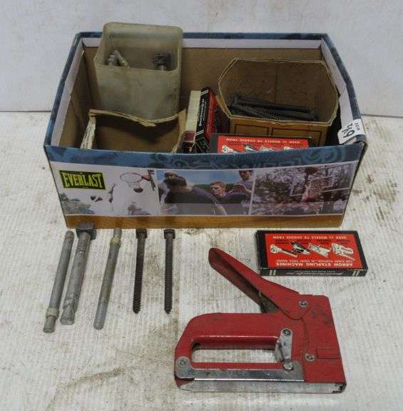 Stapler, Staples, Anchor Bolts, and 4" Lag Bolts Albrecht Auction Service