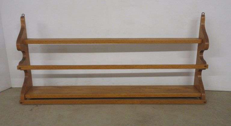 Oak plate rack grooved with shelves, 35 ½”W - Albrecht Auction Service