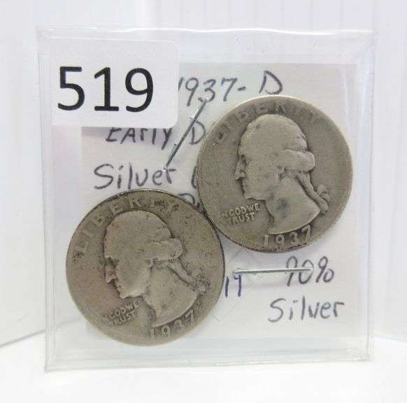 (2) Washington silver quarters, 90% silver, early dates: 1937 and 1937 ...