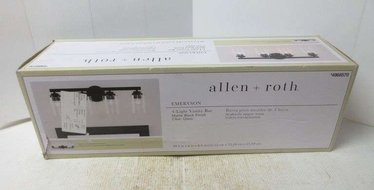 Allen & Roth Emeryson 4-Light vanity bar, matte black finish, clear ...