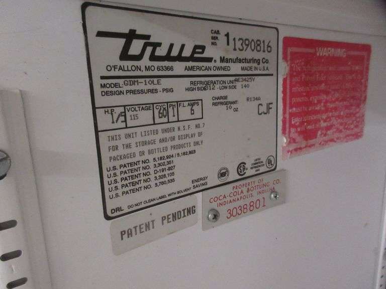 CocaCola cooler, 110V, has interior light, thermostat, no shelves