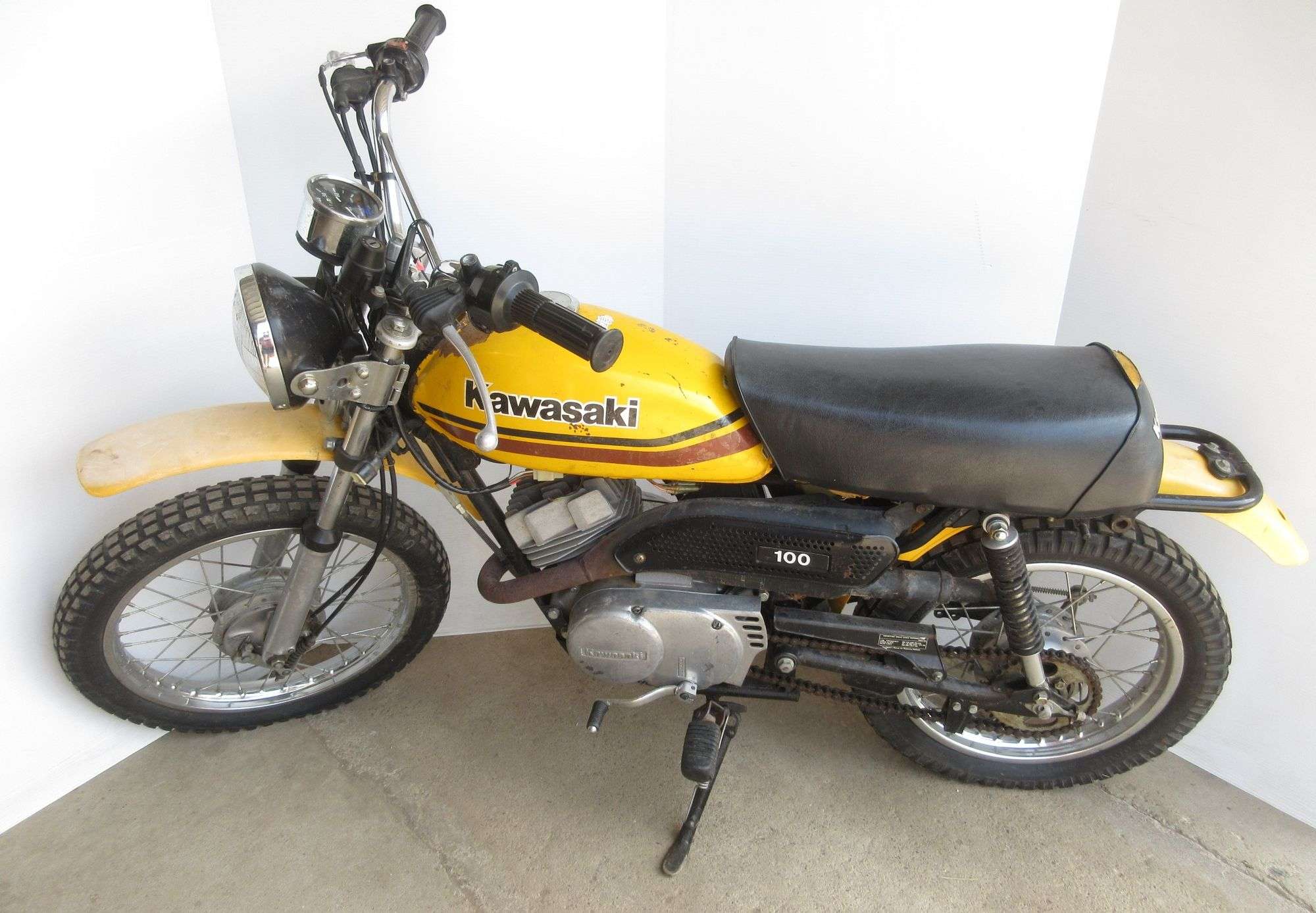 1977 Kawasaki Motorcycle, KM 100 Trail Bike, recently found