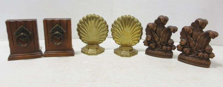 (3) Sets of bookends, one set is brass, up to 7