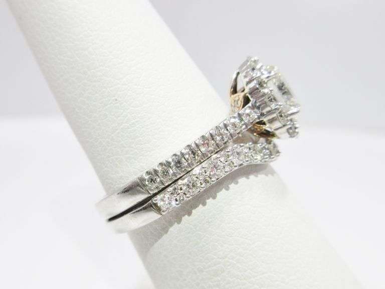 14K Diamond wedding ring set, part of "Love Destiny" collection from Zales, main oval diamond is