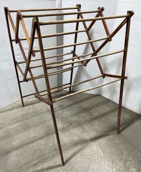 Old wood clothes drying rack, closed- 30