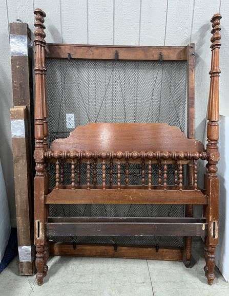 Four-Poster antique bed with springs, headboard- 54" x 78", good, does have some scratches and is missing spindles