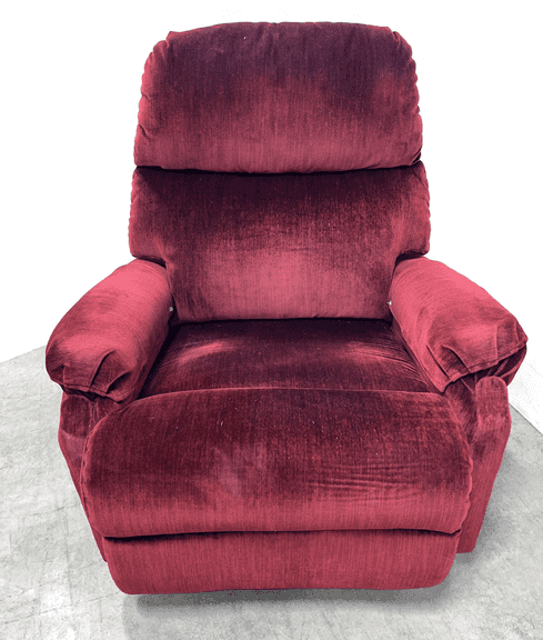 La-Z-Boy-like recliner chair, 32"W x 40"D x 30"H overall, burgundy color, back removes for easier transport, nice