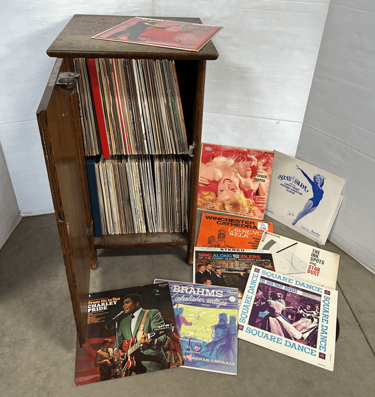 Solid wood record cabinet, includes full record content inside, roughly ...