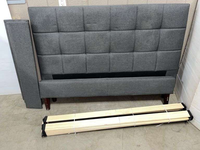 Queen size bed, includes: Headboard, footboard, steel supports, and all slats, headboard- 62 1/2"W x 44", very nice