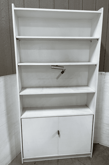 Large white wooden cabinet/shelf with light, 40"W x 12"D x 78"H, needs cleaning