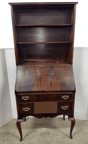 Slant-front desk with shelves on top and two drawers on bottom, 30"W x 17"D x 67 1/2"H