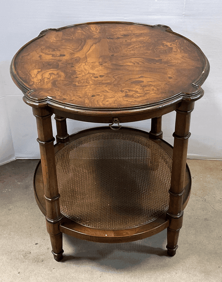 Wooden/cain two-level end table, 24"W x 18"D x 21"H, very nice ...