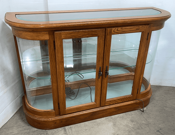 Lighted display cabinet with mirrored back, 42 1/2"W x 13"D x 29 1/2"H