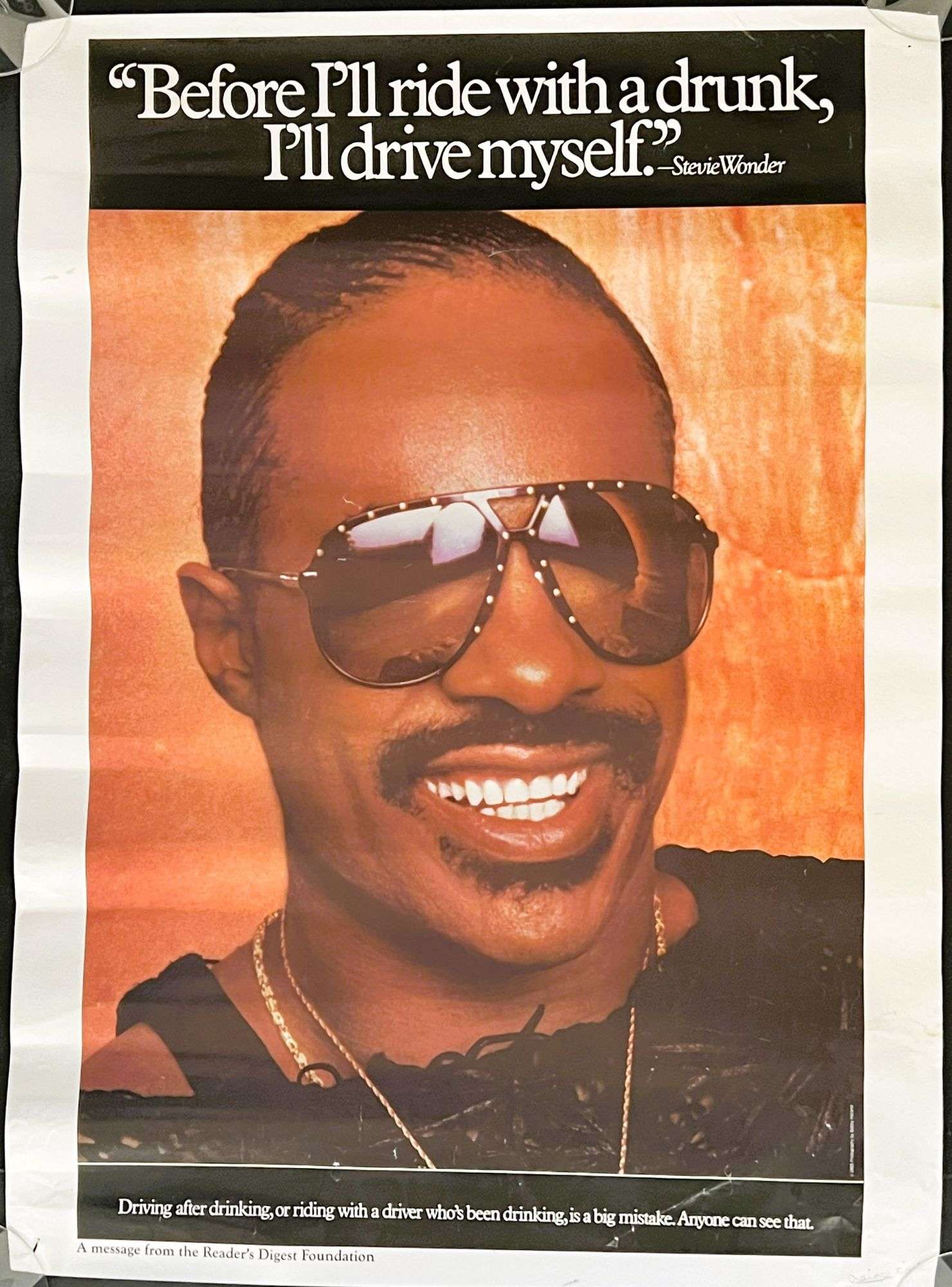 Stevie Wonder 旧規格　未開封　新品 1985 Stevie Wonder, Stevie anti drunk driving poster, 18