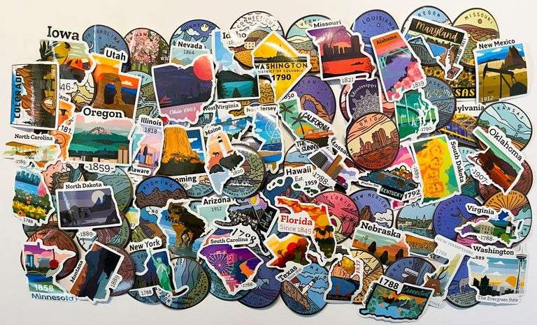 State Sticker Street (100) US state stickers, up to 2 1/2