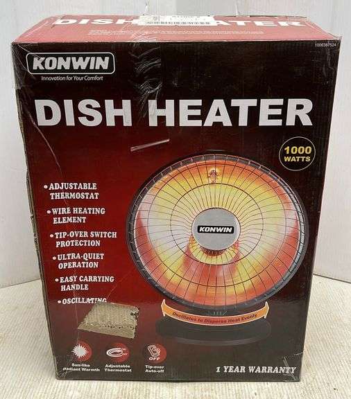Konwin dish heater, 1,000W space heater, 19"H, new Albrecht Auction