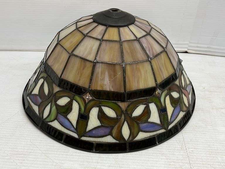 (2) Handmade stained glass light covers, large one has a small cover on